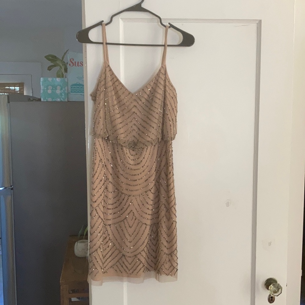 Adrianna Papell SEQUIN BLOUSON DRESS IN BLUSH